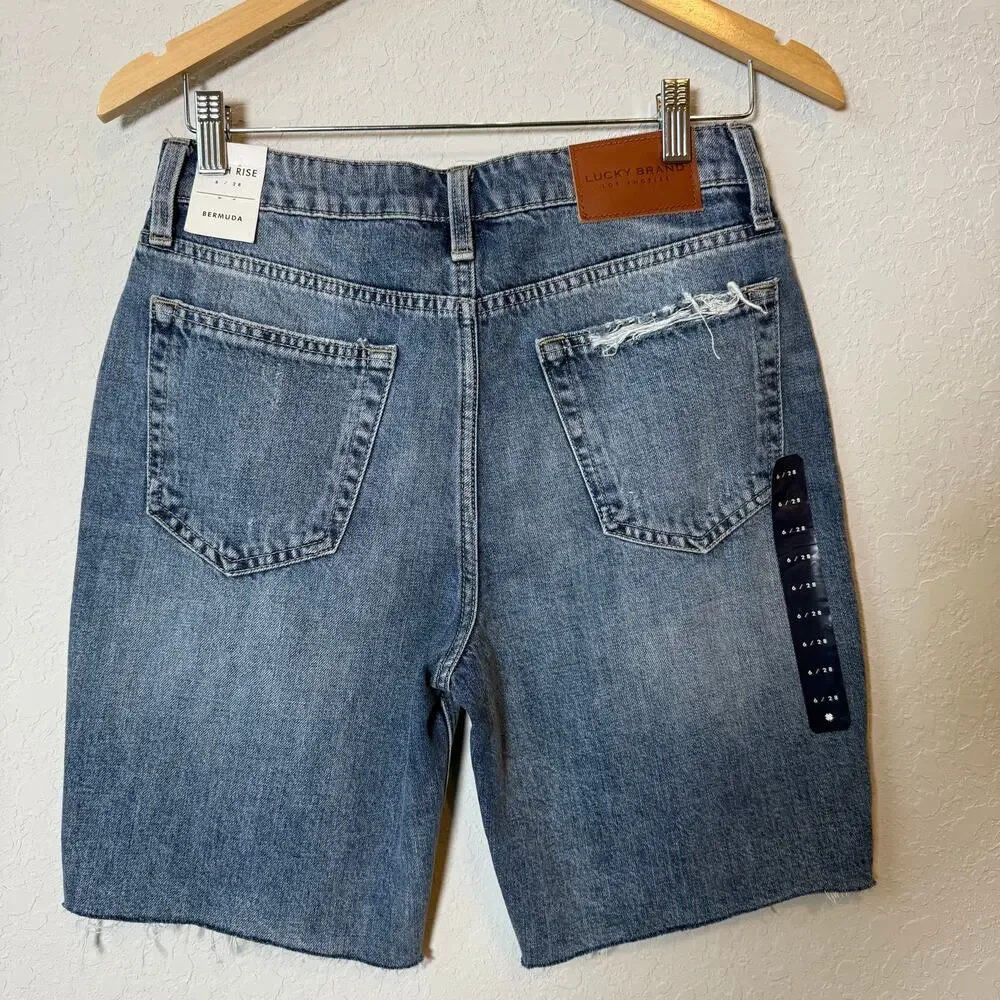 Lucky Brand Women's High Rise Bermuda Denim Blue Jean Shorts‎ Size 6 (28) NEW - Picture 5 of 6